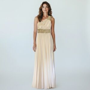 My Michelle White Gold One Shoulder Formal Gown Size 5‎ NWT